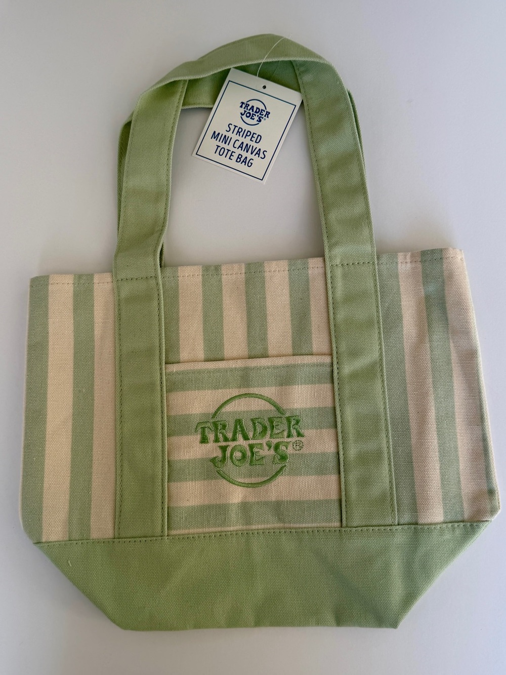 Trader Joe’s Striped Mini Canvas Tote Bag  - Pastel Green NWT